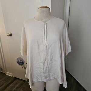 Vince Loose Fit 95% Silk Short Sleeve Tunic Blouse Top Off White Women M EUC